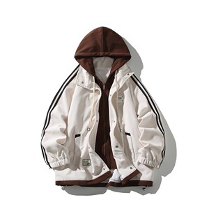 白底 大码连帽外套港风夹克潮牌高街痞帅男假两件 6636 P88控128，男装夹克，电商A034