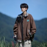 相机片外景大码秋款拼接外套潮男宽松休闲夹克6652P85控128，男装夹克，电商A034