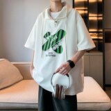 小清新港风休闲衬衫大码连帽短袖衬衣男港风内景6613P48控68，男装衬衫，电商A034