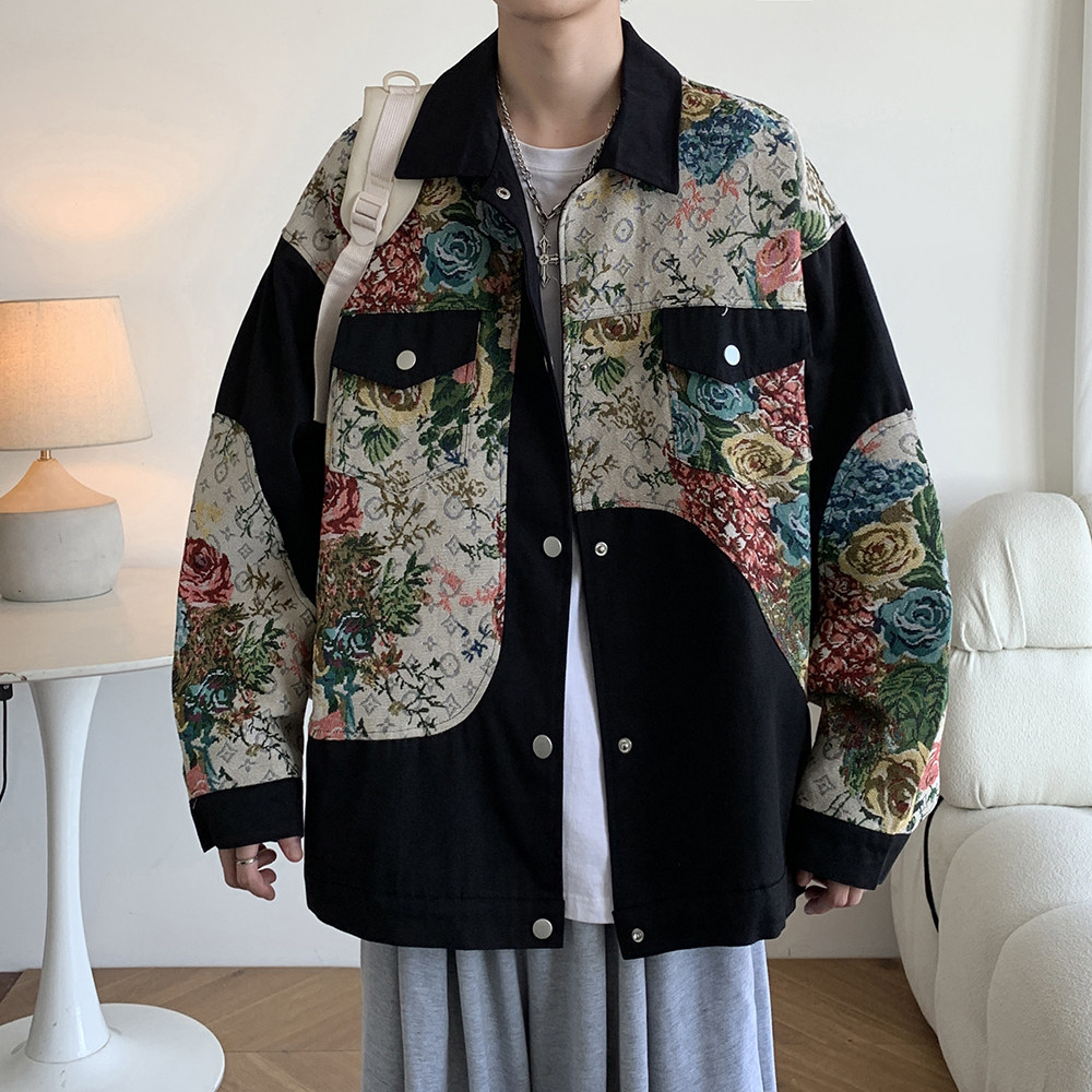 新款港风潮男夹克大码休闲青年刺绣碎花外套2881P75控108,男装夹克,电商A034