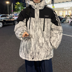 港风新款大码连帽棉衣潮男休闲加厚棉服个性外套6678 P118控168图片