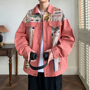 美式潮牌拼接宽松休闲港风男外套日系翻领夹克 2897 P75控98，男装夹克，电商A034