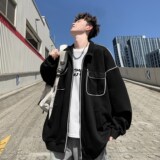港风内景男款青年大码百搭外套宽松卫衣二开6653P68控98，女装短外套，电商A034