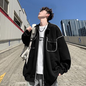港风内景男款青年大码百搭外套宽松卫衣二开 6653 P68控98图片