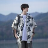 2025新款清新南亚风夏短袖衬衫男冰丝花衬衣相机片6618P40控58，男装衬衫，电商A034