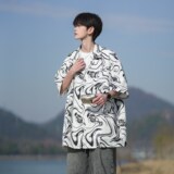 南亚风夏宽松凉爽短袖衬衫男士冰丝花衬衣相机片6620P40控58，男装衬衫，电商A034