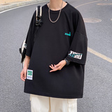 红色t恤男蜘蛛精穿搭胖子大码短袖美式oversize情侣冰丝七分半袖，男装T恤，电商A034