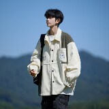 新款港风撞色拼接大码灯芯绒夹克男宽松外套相机片6629P68控98，男装夹克，电商A034