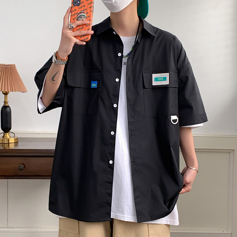休闲半袖衬衣大码上衣港风潮男夏装短袖衬衫2562P45控58,男装衬衫,电商A034