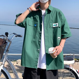 2023休闲半袖衬衣 宽松上衣港风外景男个性短袖衬衫 2562 P45控58图片