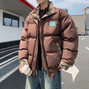 外景大码格子棉服个性双层领外套棉袄 男帅气棉衣 6668 P120控178图片