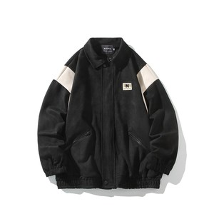 白底大码港风宽松休闲拼接棒球服夹克少年感外套男 6631 P88控118图片
