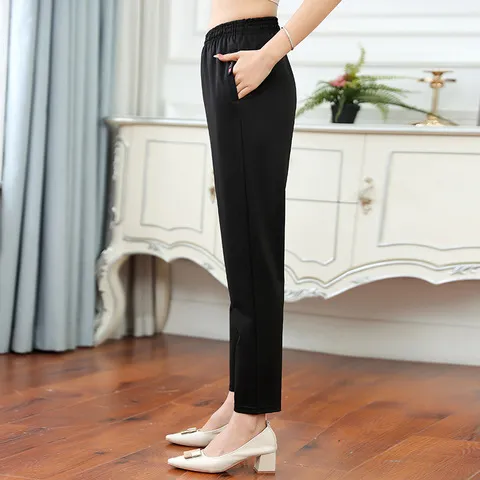 厨房厨师工作裤男酒店服务员保洁裤子女弹力松紧腰黑色宽松休闲裤