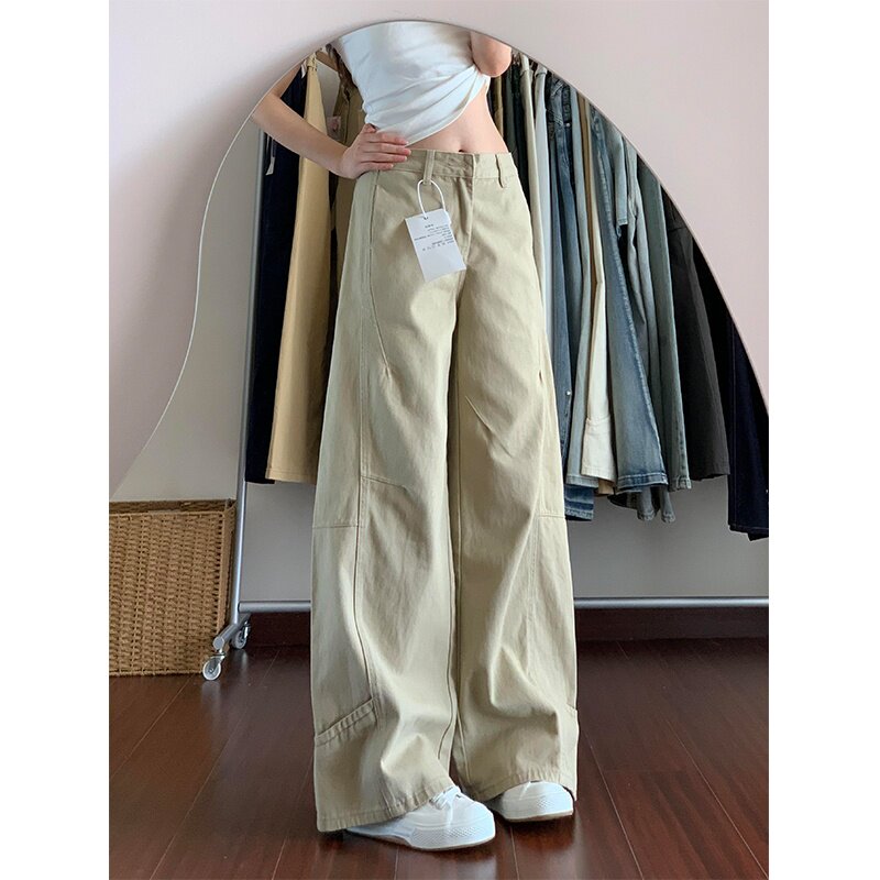 阔腿牛仔裤女夏2026新款宽松高腰牛仔阔腿裤女卡其色显瘦裤子女款