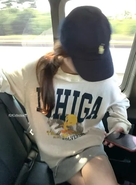 印花女宽松慵懒休闲卫衣大合集小众im套头长袖秋向上衣美式