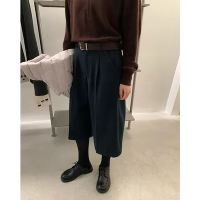 2025新款女高腰西装裤68102磨毛七分裤韩版阔腿EVERTRUE宽松