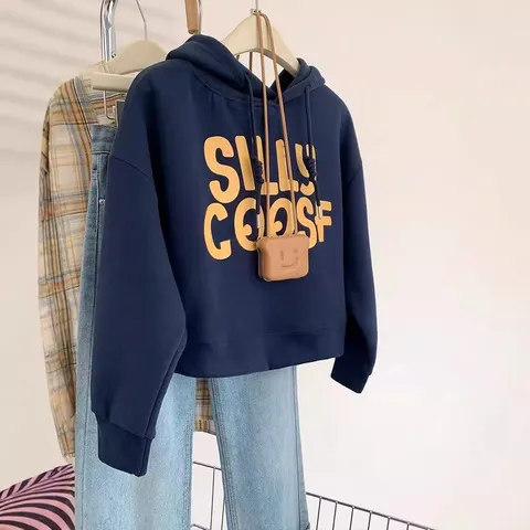 外套潮牌春秋秋季卫衣上衣帽衫字母短款慵懒风女宽松连帽美式灰色