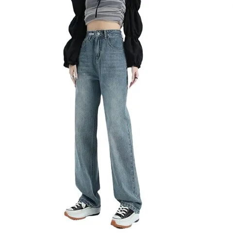 长裤子阔腿拖地2024年牛仔裤高腰垂感显瘦新款春秋季女士宽松直筒