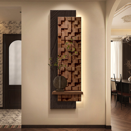 侘寂风绿植高级感过道立体砂岩画