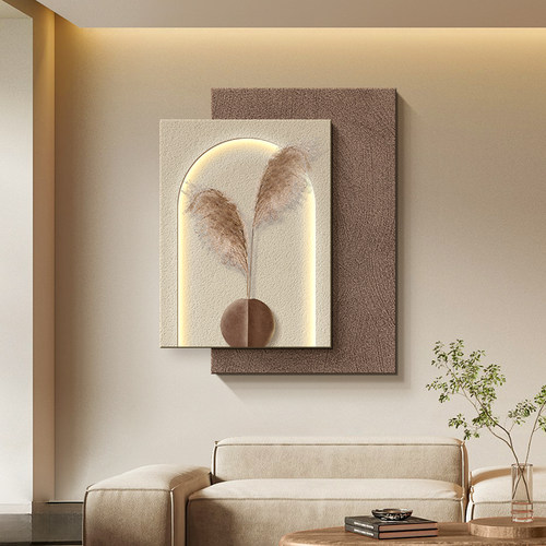 侘寂风高级立体砂岩绿植发光灯画