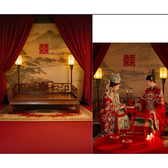 影楼中式工笔画明治秀禾风背景布背景布类