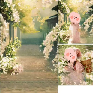 儿童写真春季春天主题梦春花民族少女影楼拍照背景布中国风背景