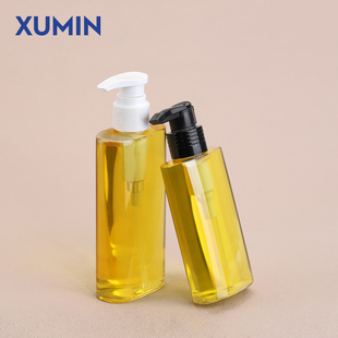 现货化妆品包材150ml扁圆乳液压泵瓶透明200ml大容量卸妆油精油瓶
