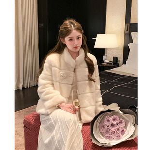 杨小卷 贵气千金感环保水貂毛仿皮草短款毛毛外套女冬装加厚保暖
