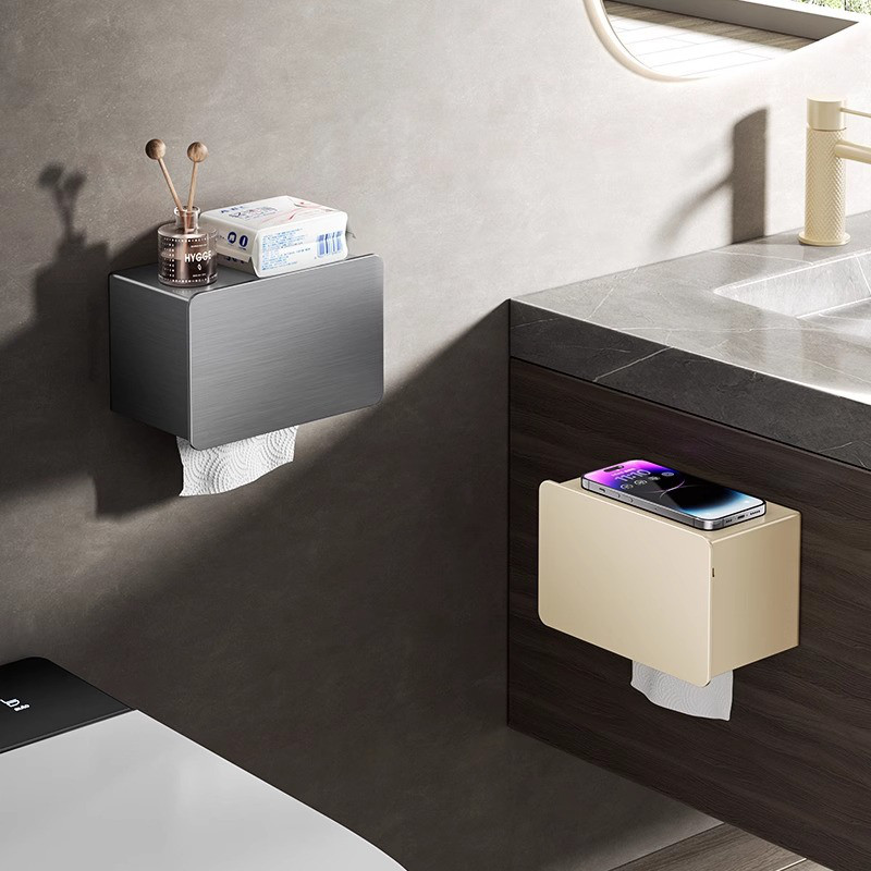 洁诺304不锈钢免打孔纸巾盒