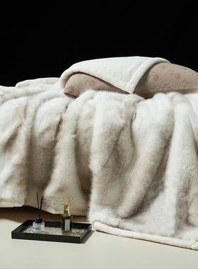 新品轻奢雪狐绒毛毯加厚双层婚庆双人皮草盖毯冬季狐狸皮拉舍尔毯