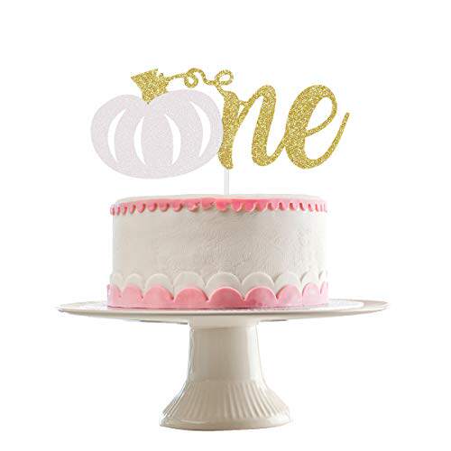 white glittery pumpkin one cake topper- fall birthda