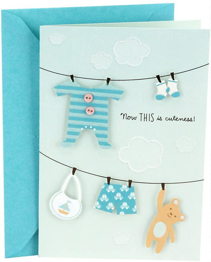 clothesline, hallmark baby shower card (blue, now