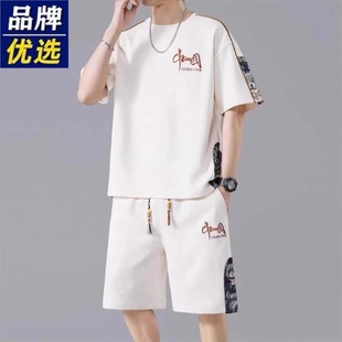 短袖 品牌優(yōu)選潮牌運動套裝 2025夏季 t恤搭配冰絲休閑短褲 男士 一套