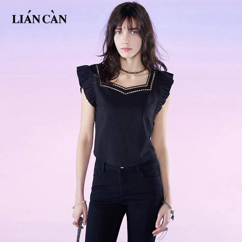 2025夏季镂空绣花荷叶边短袖T恤