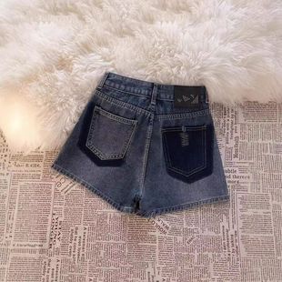 女夏季 宽松设计感小个子a字热裤 薄款 爆款 2024年新款 高腰牛仔短裤