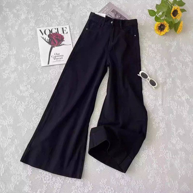 高腰直筒阔腿牛仔裤女2024年新款裤子宽松黑色显瘦不贴腿拖地长裤
