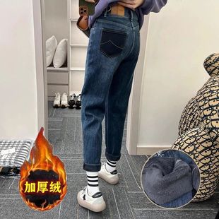 加绒加厚高腰显瘦胖mm直筒显瘦哈伦老爹九分裤 大码 子 新款 2024冬季