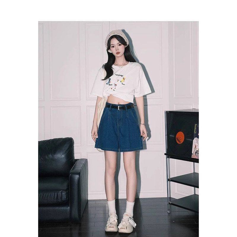 深蓝牛仔短裤女夏季新款A字显瘦个性百搭休闲通勤小个子热裤子潮