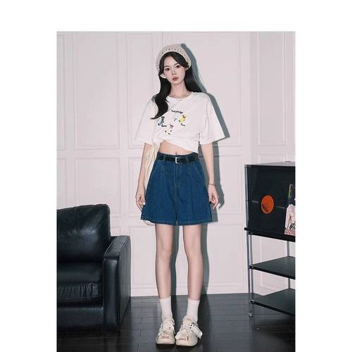 深蓝牛仔短裤女夏季新款A字显瘦个性百搭休闲通勤小个子热裤子潮