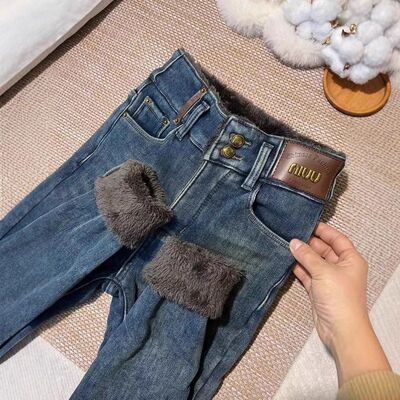 零下15度超厚实羊羔毛加绒牛仔裤女冬季加厚高腰显瘦保暖小脚裤子