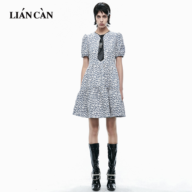 卡佛莲灿清仓波西米亚风可拆卸领带梭织短袖连衣裙