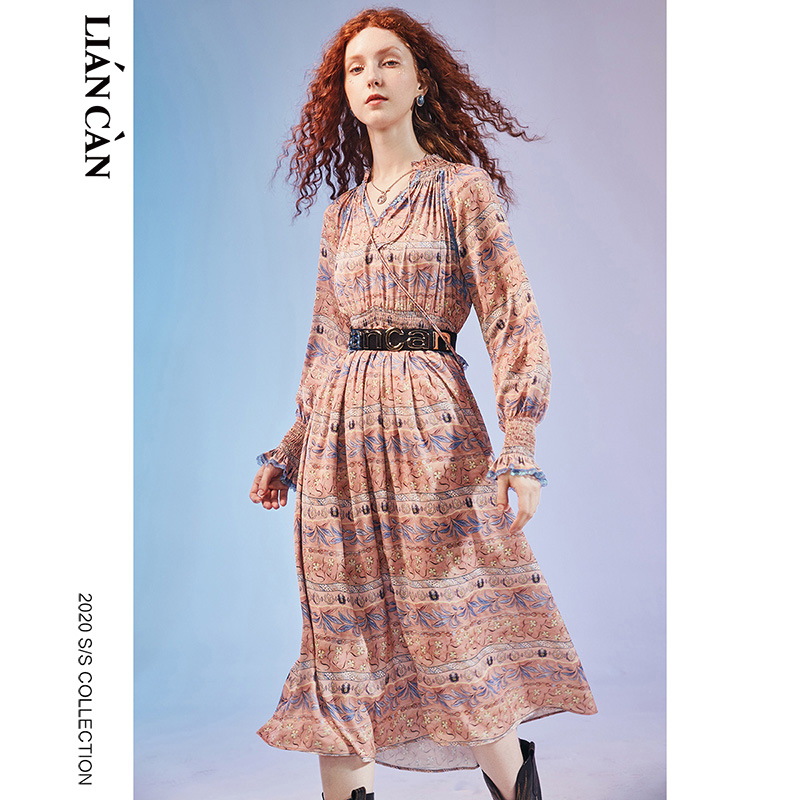 波西米亚风H型裙聚酯纤维碎花