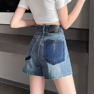 牛仔短裤女2025年夏季薄款a字高腰宽松显瘦撞色设计感辣妹热短裤