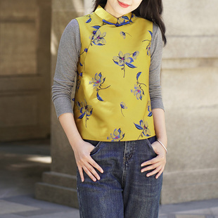 复古印花织锦短款 新中式 艾绘馆秋冬季 马甲背心女 微瑕疵款