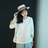 女夏季 短袖 休闲透气复古丝麻上衣 国风苎麻七分袖 艾绘馆新中式