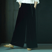 国风复古遮肉显瘦直筒裤 女春秋季 真丝丝绒休闲阔腿裤 艾绘馆新中式