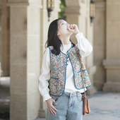 复古老钱风马夹坎肩 马甲背心女春季 艾绘馆新中式 仿棉麻提花改良版