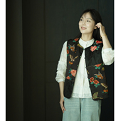 坎肩 国风提花盘扣无袖 艾绘馆新中式 复古真丝夹棉马甲背心女春秋季