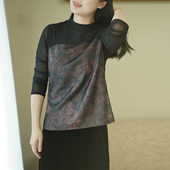 休闲长袖 女春秋季 内搭 复古透孔仿龟裂纹香云纱打底衫 艾绘馆新中式