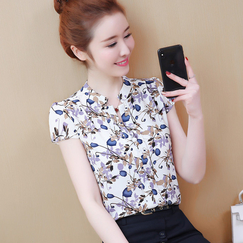 2019女款雪纺衫短袖夏装打底衫新款韩版上衣短款显瘦T恤碎花衬衫在类目 女装/女士精品, 蕾丝衫/雪纺衫中 - 来自Buy2taobao.com提供专业的淘宝代购服务